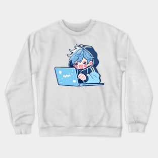 Cute Anime boy using laptop Crewneck Sweatshirt